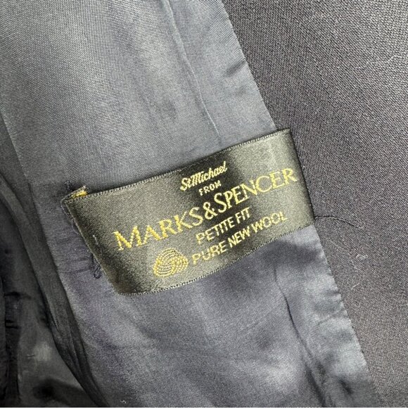 Vintage Marks & Spencer St. Michael 100% Wool Blazer Jacket Dark Navy US 12 - Picture 6 of 14
